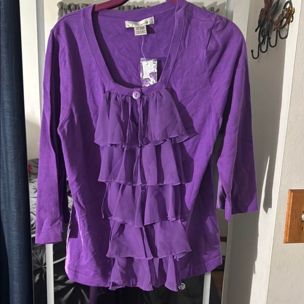 WD.NY Purple 3/4 Sleeve Ruffled Blouse